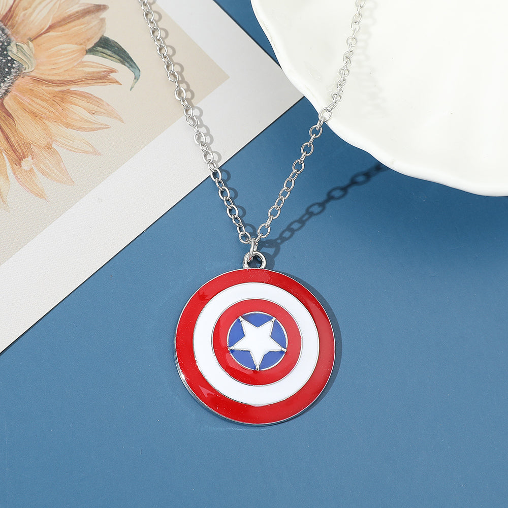 Captain America Shield Pendant Necklace – Superhero Punk Style Cosplay Jewelry for Men & Women