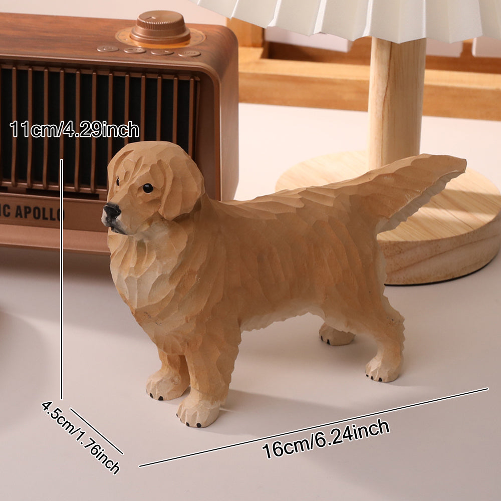 Natural Wood Handmade Golden Retriever Figurine – Hand-Carved Dog Statue Home Decor