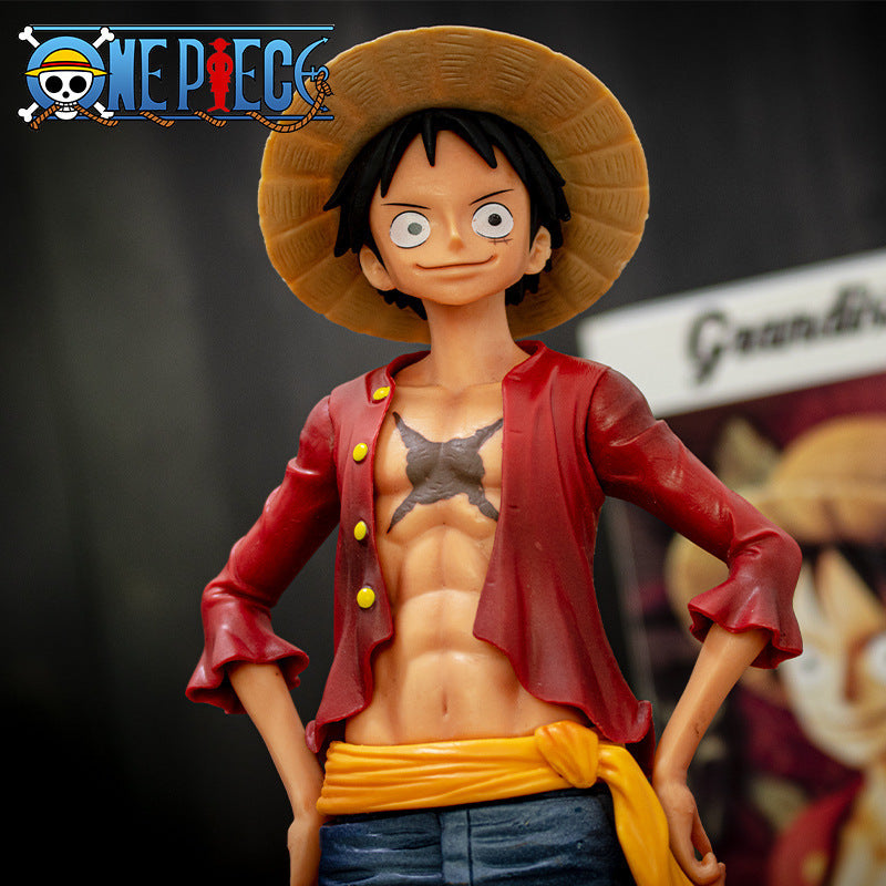 28cm One Piece Confident Smiley Luffy Action Figure – 3-Form Face-Changing Anime Model Statue