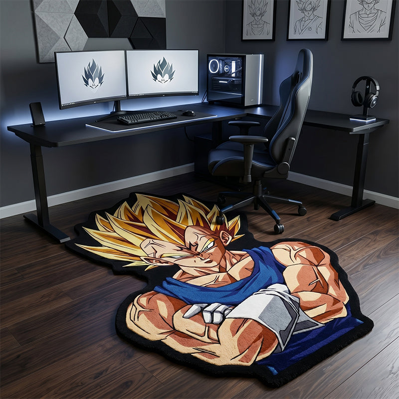 Dragon Ball Z Majin Vegeta Non-Slip Fan Art Rug – Irregular Shape Gaming Room & Bedroom Floor Mat