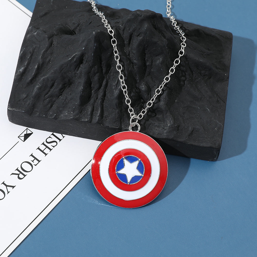 Captain America Shield Pendant Necklace – Superhero Punk Style Cosplay Jewelry for Men & Women