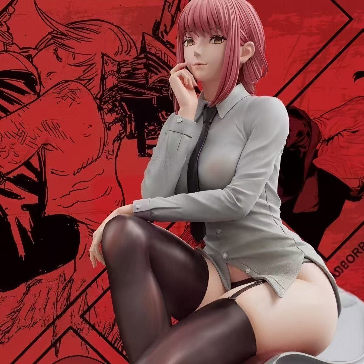 Chainsaw Man Makima Sitting Figure Black Stockings Suit Anime Statue Model