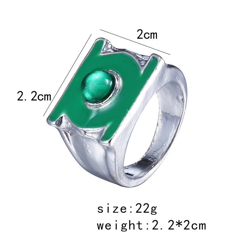 Fashion Superhero Green Lantern Ring silver plated band close-up