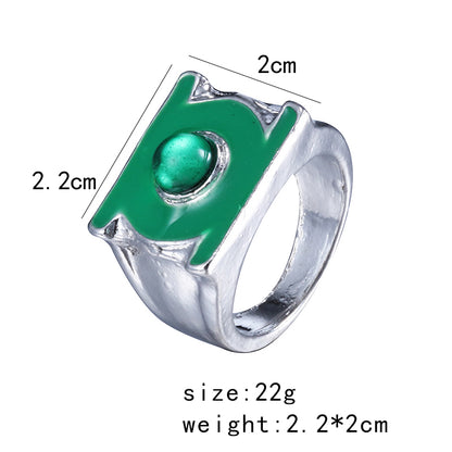 Fashion Superhero Green Lantern Ring silver plated band close-up
