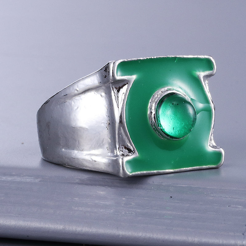 Fashion Superhero Green Lantern Ring green enamel DC emblem