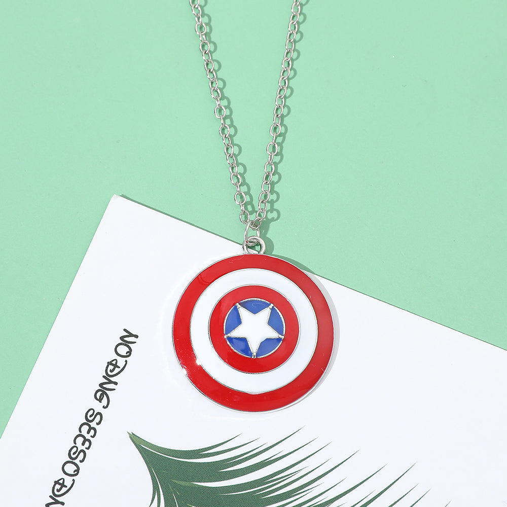 Captain America Shield Pendant Necklace – Superhero Punk Style Cosplay Jewelry for Men &amp; Women