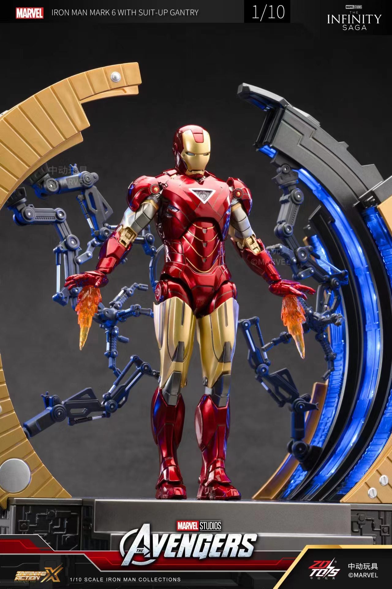 Original ZD Toys Iron Man Mark VI with LED Suit-Up Gantry & Circular Armor Dismantling Platform