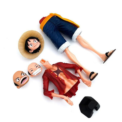 28cm One Piece Confident Smiley Luffy Action Figure – 3-Form Face-Changing Anime Model Statue
