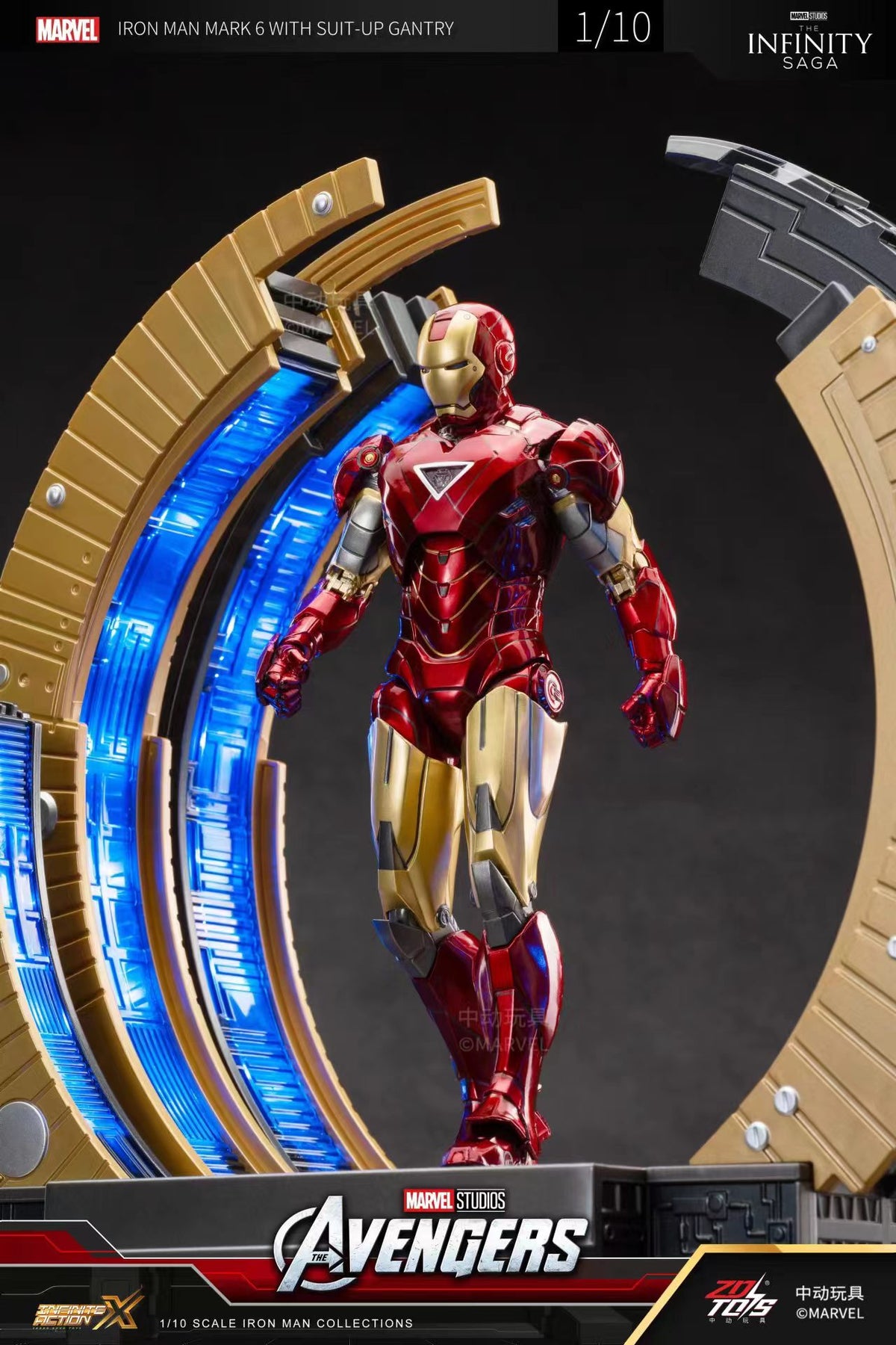 Original ZD Toys Iron Man Mark VI with LED Suit-Up Gantry & Circular Armor Dismantling Platform