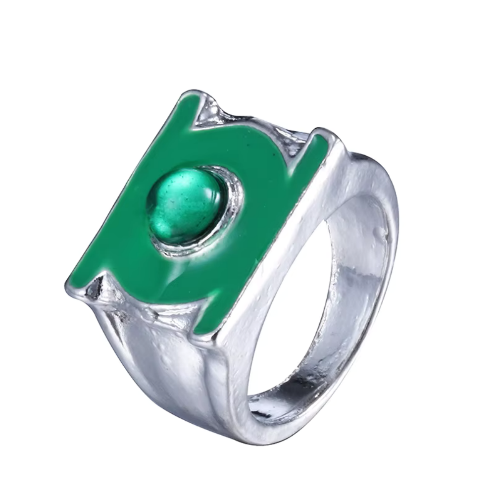Fashion Superhero Green Lantern Ring – silver plated front view