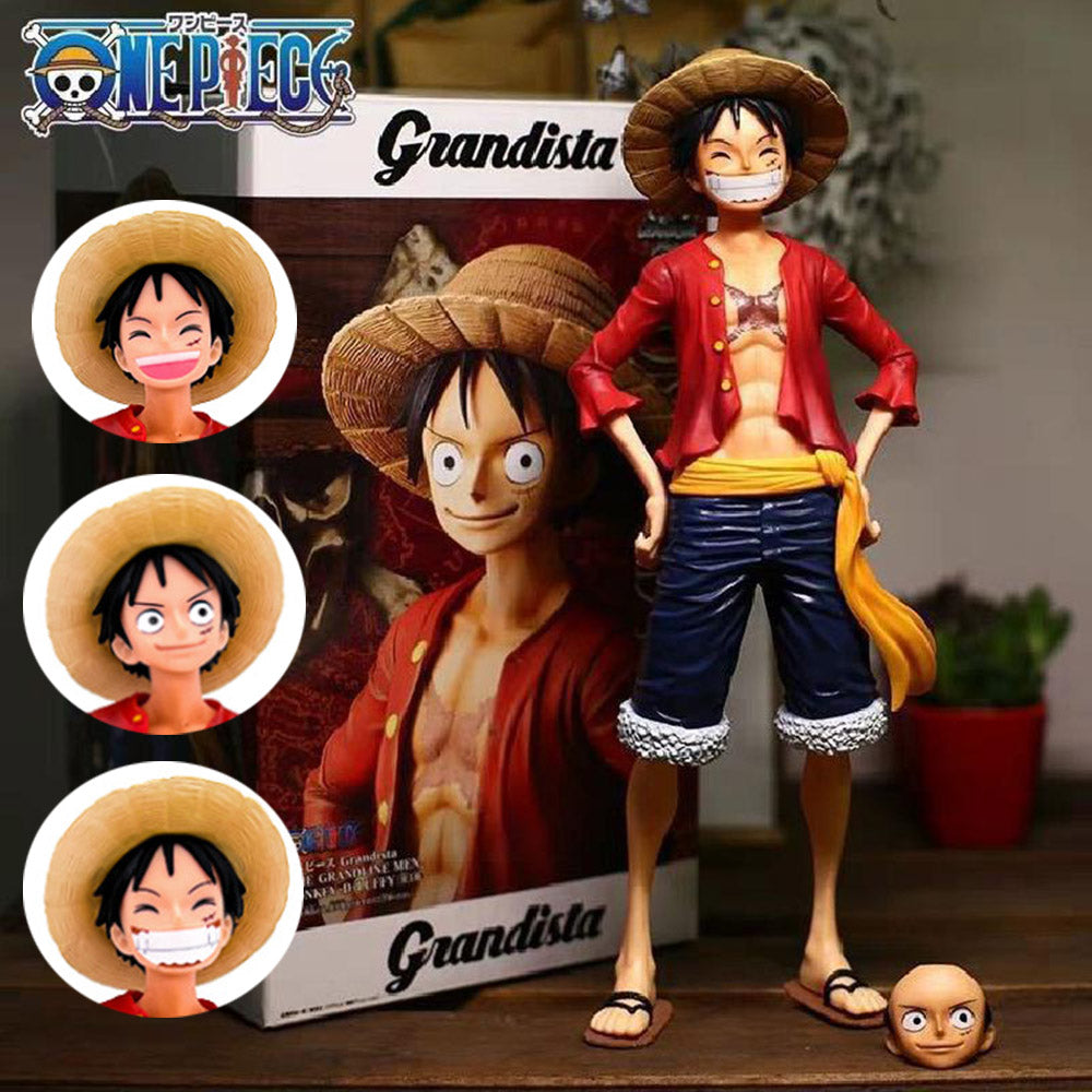 28cm One Piece Confident Smiley Luffy Action Figure – 3-Form Face-Changing Anime Model Statue
