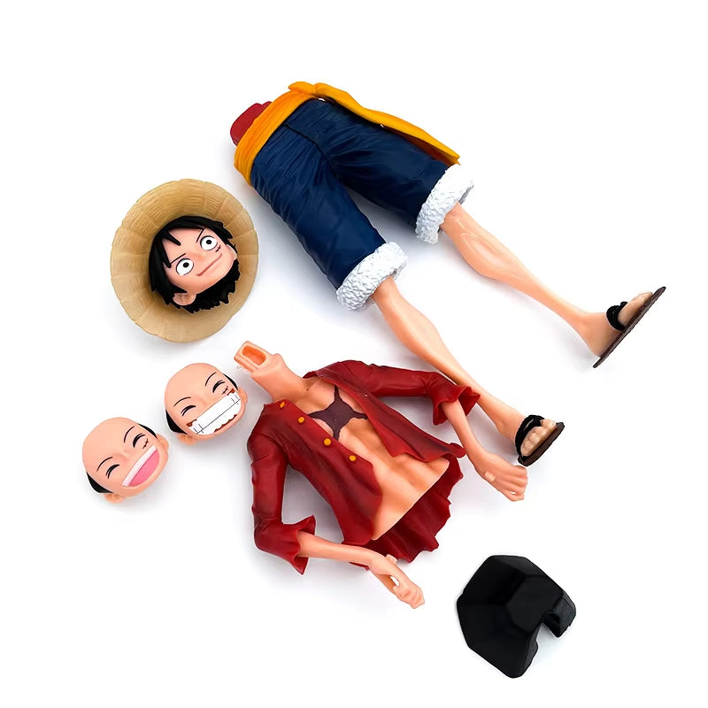 28cm One Piece Confident Smiley Luffy Action Figure – 3-Form Face-Changing Anime Model Statue