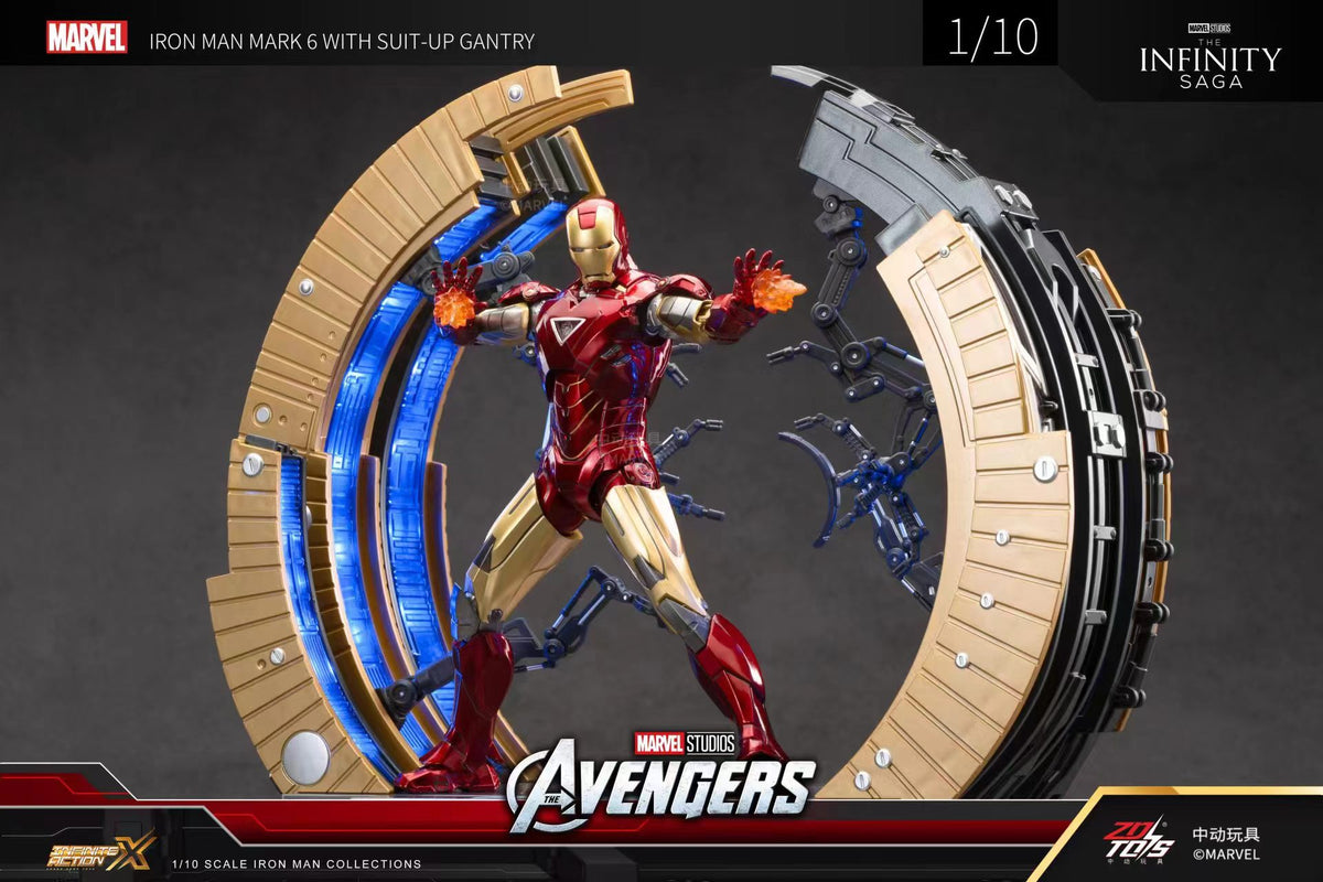 Original ZD Toys Iron Man Mark VI with LED Suit-Up Gantry & Circular Armor Dismantling Platform