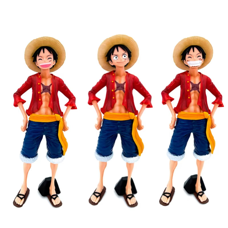 28cm One Piece Confident Smiley Luffy Action Figure – 3-Form Face-Changing Anime Model Statue