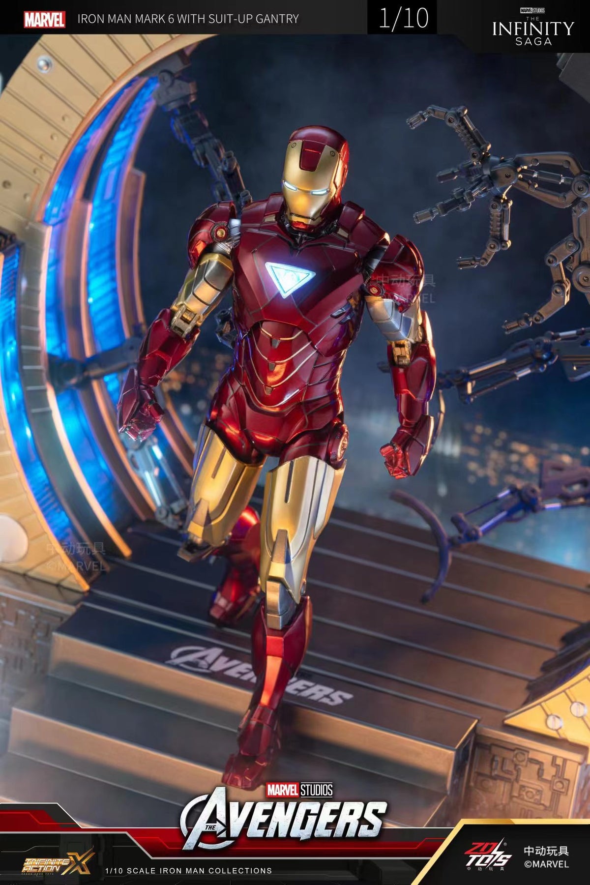 Original ZD Toys Iron Man Mark VI with LED Suit-Up Gantry & Circular Armor Dismantling Platform